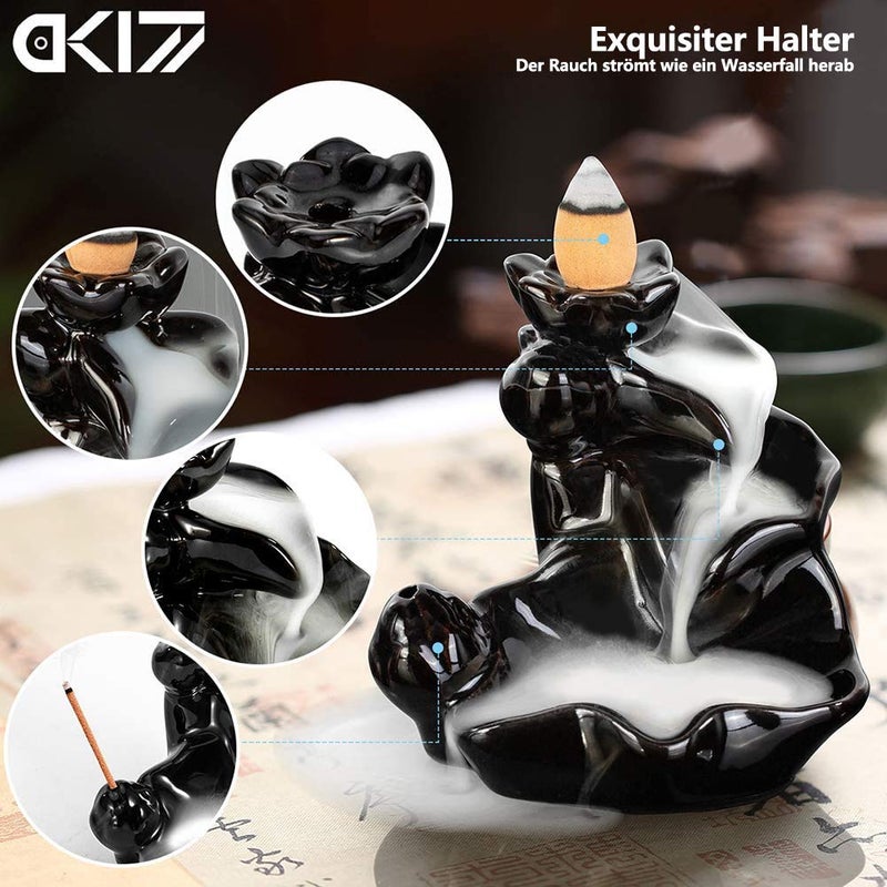 DK177 Waterfall Incense Holder Backflow Cone Ceramic Burner Handcrafted Porcelain Censer Incense Stick Stand with 20 Free Cones - Image 2